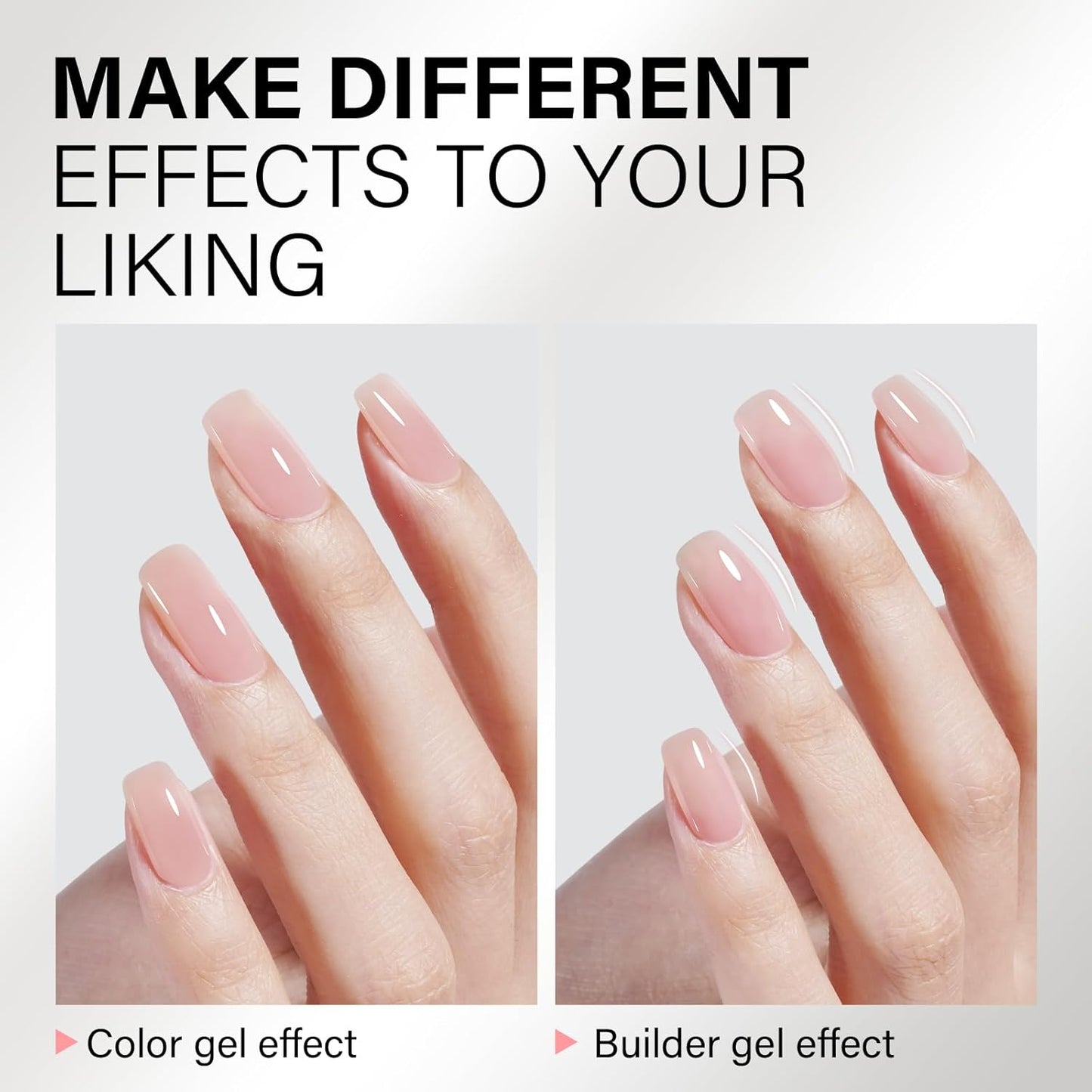 AILLSA Builder Gel for Nails Baby Pink 7 In 1 Hard Gel Polish for Nail Thickening Nude Color Strengthener Gels Nail Polish Light Pink Extension U V Gels for French Manicure Base Coat Need 0.51 Oz GB65