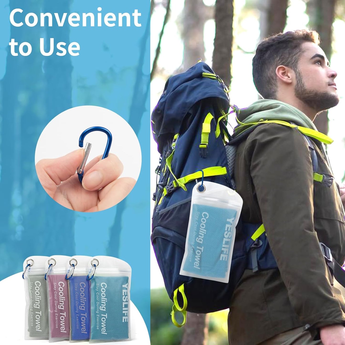 YESLIFE 4 Pack Cooling Towel 40"x12", Gym Towels for Men and Women, Soft Breathable Workout Towels for Yoga, Running, Sport, & More (Grey, Dark Blue, Purple, Blue)