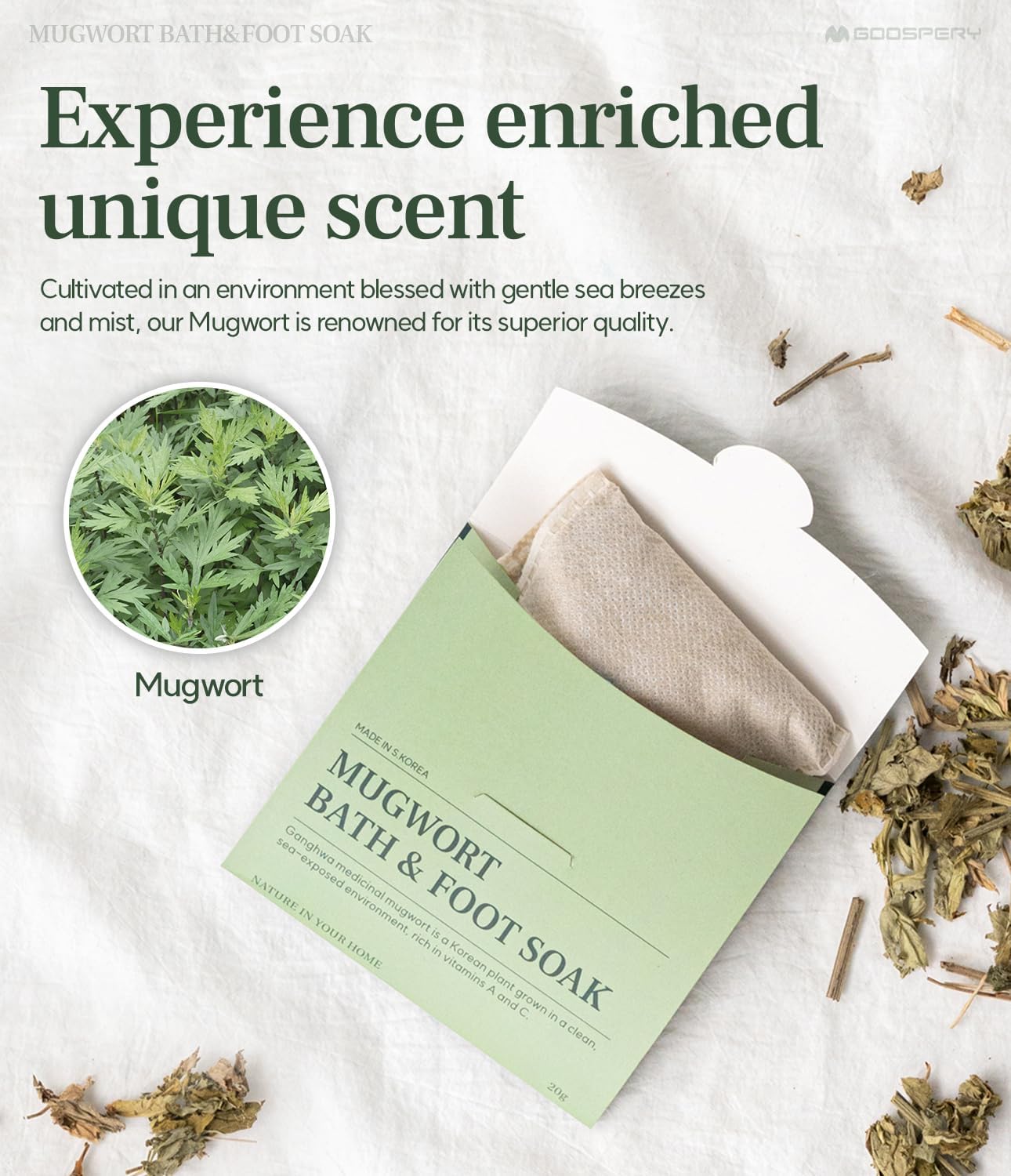 Monage Korean Organic Mugwort Bath and Foot Soak (10 Pack) Natural Home Spa Therapy with Traditional Korean Healing Properties and Relaxation Benefits, Skin Soothing, Muscle Relief, Korean Skin Care