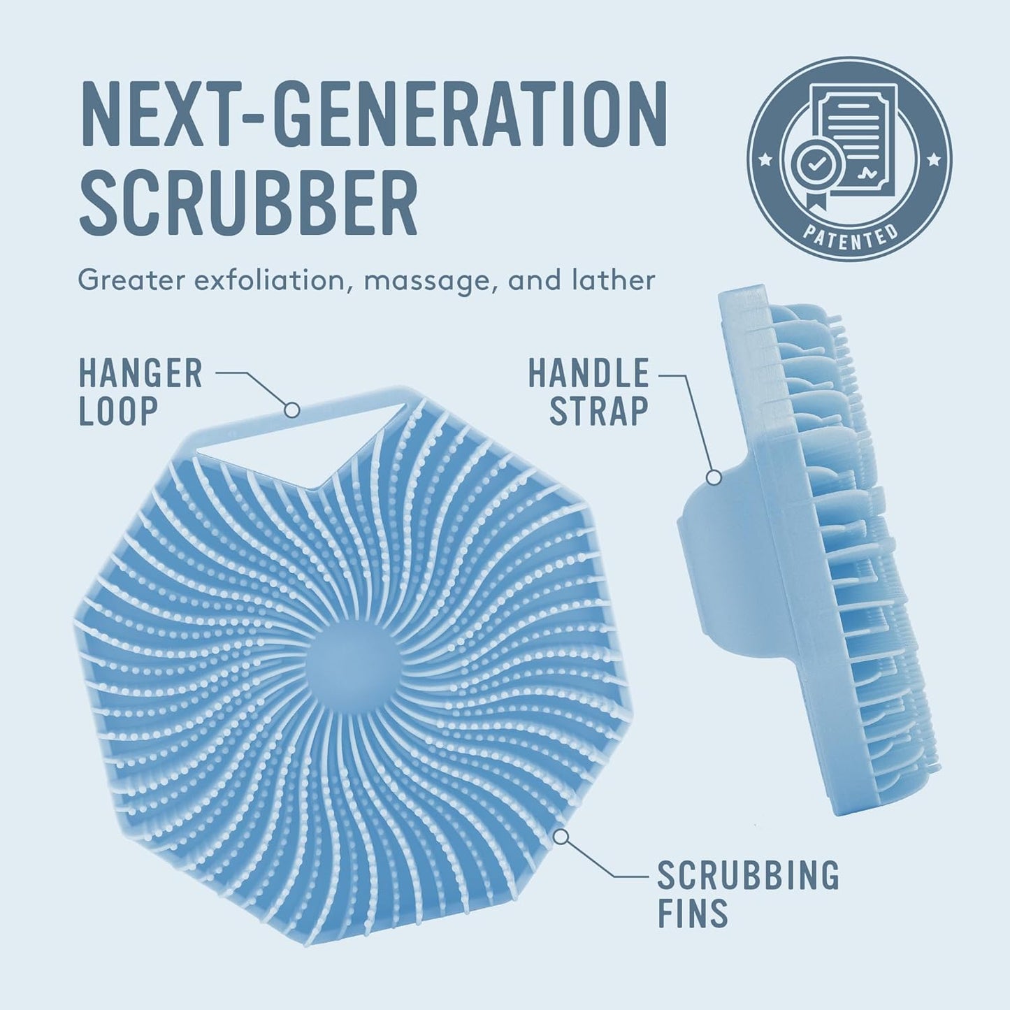 Sud Scrub® Antimicrobial Silicone Body Scrubber, Exfoliating Body Scrubber for Sensitive Skin, Eco Friendly Shower Scrubber for Body, Silicone Body Brush for Showering, Blue