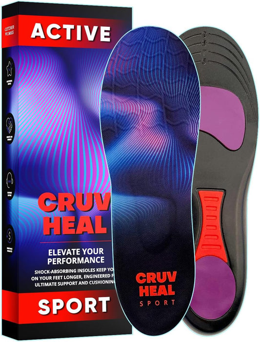 Sport Shock Absorbing Insoles - Athletic Shoe Cushioning Inserts for Men and Women - Ideal for Active Sports Running Training Hiking - Neutral Arch Good for Sneakers Shoes (S, Indigo)