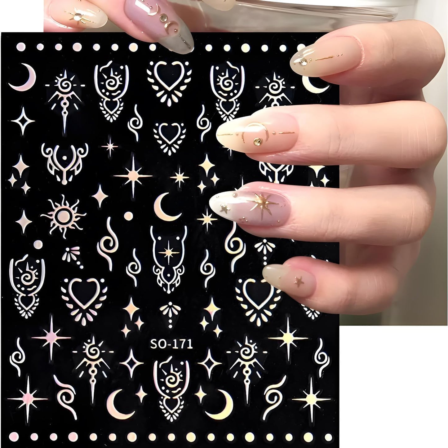 Sun Star 12 Sheet Nail Stickers - 3D Self-Adhesive Decals in Four Colors - Love Heart Nail Art Design Charms for Women & Girls