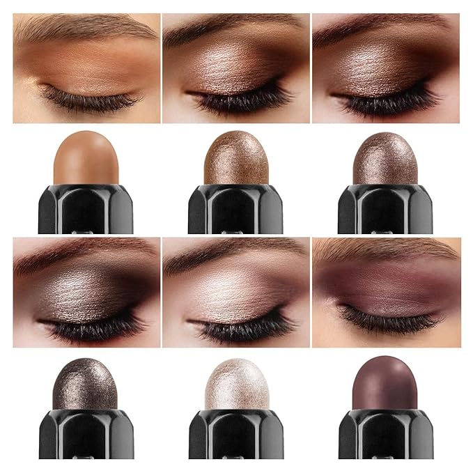 6PCS Cream Eyeshadow Stick Makeup Sets, Metallic And Matte Shimmer Eye Shadow Eye Brightener Stick Pencil Crayon, B02-Fall Brown