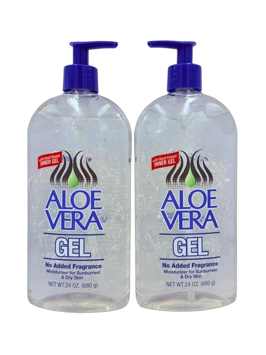 Aloe Vera Gel (24 oz) pack 2 – Pure, Stabilized Aloe Vera Gel for Face, Hair & Body – Soothing Sunburn Relief, Hydration & Skin Repair – No Added Colors or Fragrances.