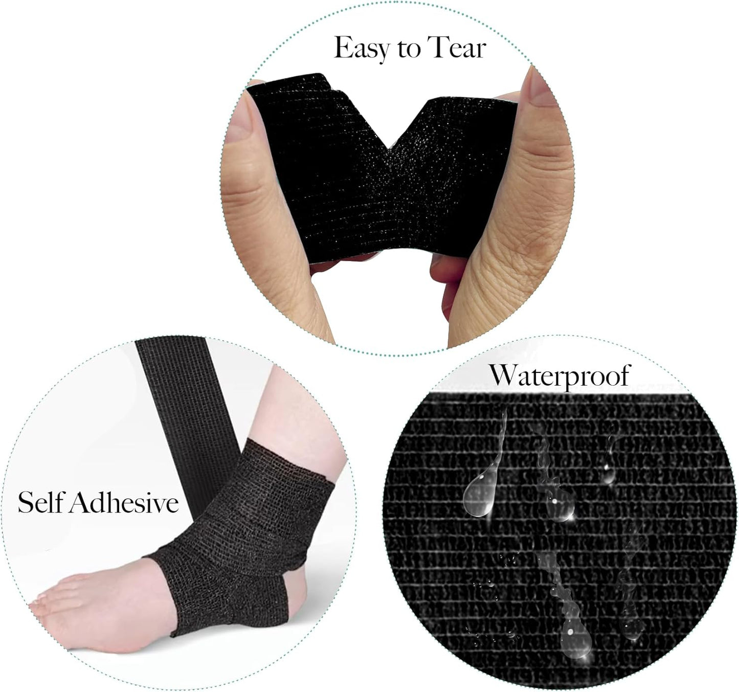 100 Rolls Self Adhesive Bandage Wrap 2 inch Cohesive Bandage Wrap Stretch Bandages Wraps Tape Black Elastic Self-Adherent Tape for Wrist Ankle Sports Swelling Sprains
