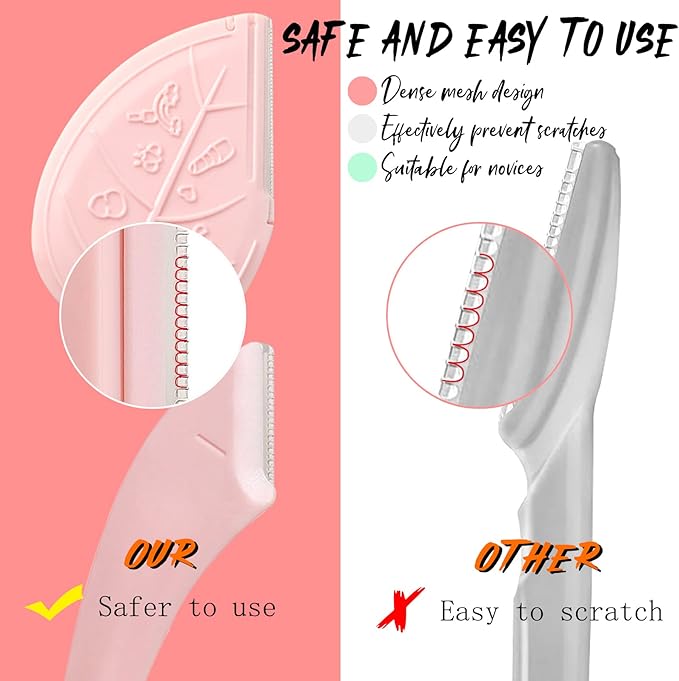 ONEUPIN 12PCS Eyebrow Trimmer Set Stainless Steel Leaves Curved Eyebrow Razor Trimmer Facial Shaver Razor Brow Shaper Suitable for Any Skin Type Hair Removal Accessories for Men Women（Pink）