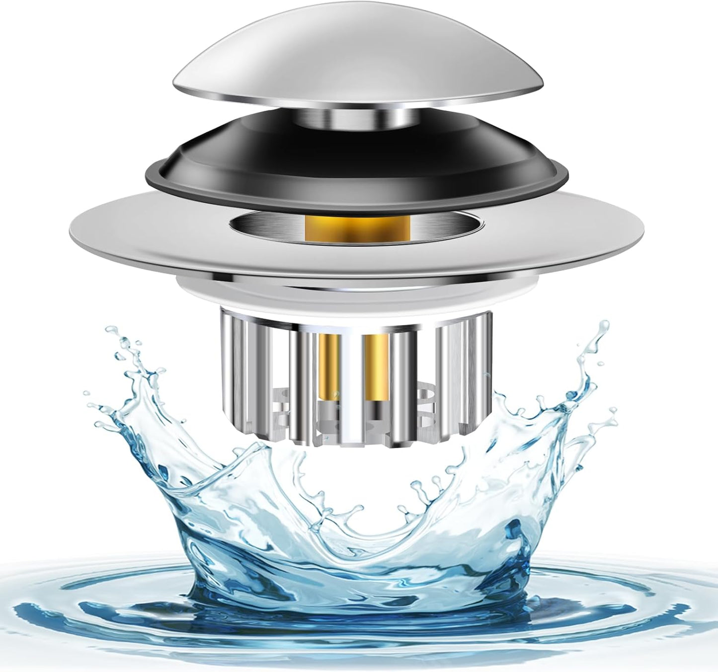 Bathtub Drain Stopper Universal, Pop Up Drain Stopper with Stainless Steel Strainer Basket Hair Catcher, Anti-Clogging Design, Leak-Proof Silicone Ring, for Bath/Sink (1 Pack Tub Drain Stopper)