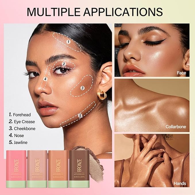 Multi-Use Makeup Blush Stick, Beauty Tinted Solid Blush Stick,Facial Contouring Highlight & Brighten Face Stick, Waterproof Moisturizer Stick, Suitable for All Skin (2#Soft Glow)