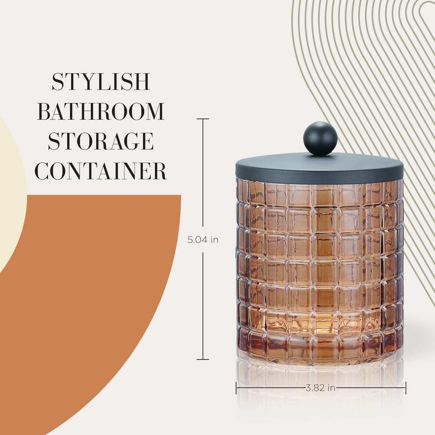 Glass Jar with Metal Lid for Bathroom Organization, Clear Apothecary Jar for Cotton Balls, Q Tips, and Small Accessories, Stylish Bathroom Storage Container Amber, Black