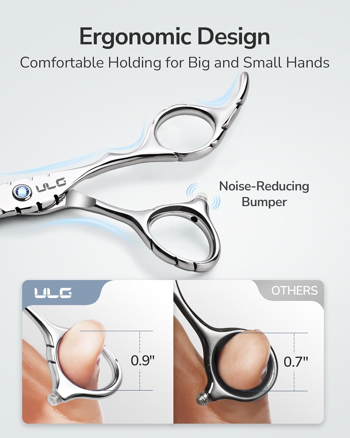 ULG Hair Thinning Scissors 6.7” Shark Series 100% Japanese Stainless Steel, Offset Handle, 16-Tooth Fishbone Chunker 45% Hair Removal, Professional Barber Layering Shears for Salon & Home Hair Styling