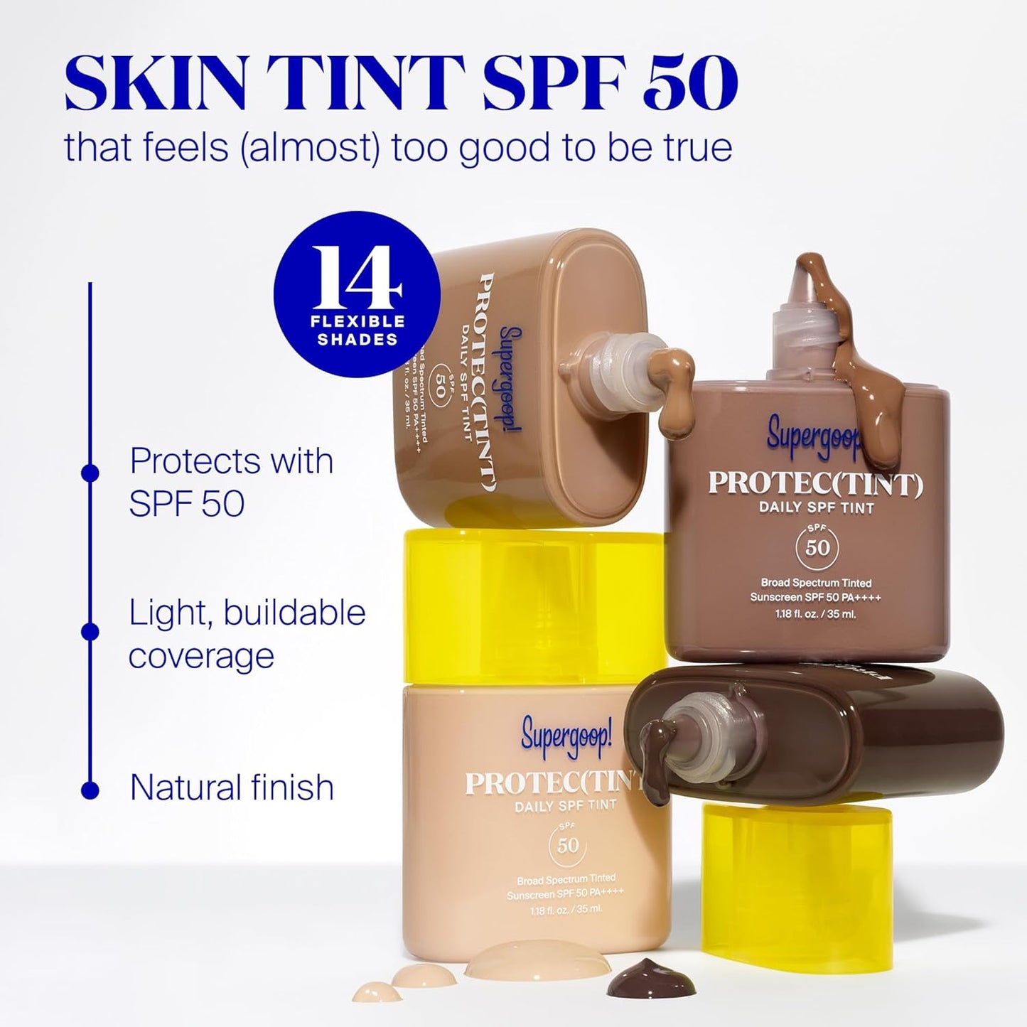 Supergoop! Protec(tint) Daily Skin Tint SPF 50 - 34C - Light, Buildable Coverage for Immediately Smooth, Even-Looking Skin - Natural Finish