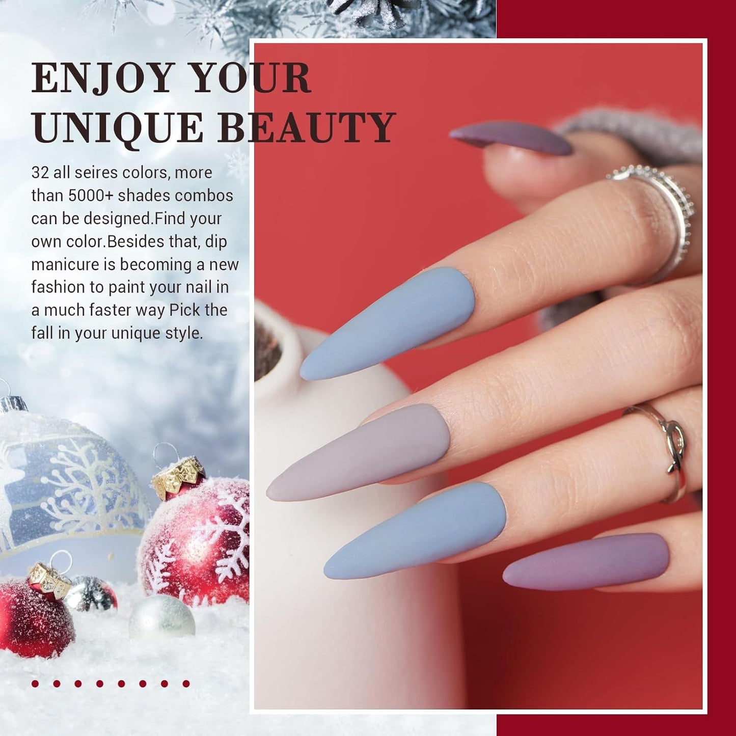 AZUREBEAUTY Dip Powder Nail Kit 32 Colors, Fall Winter Color Series Nail Dipping Powder Starter Kit Dip System Essential Liquid and Dip Recycling Tray Set for French Nail Art Manicure Salon DIY Home