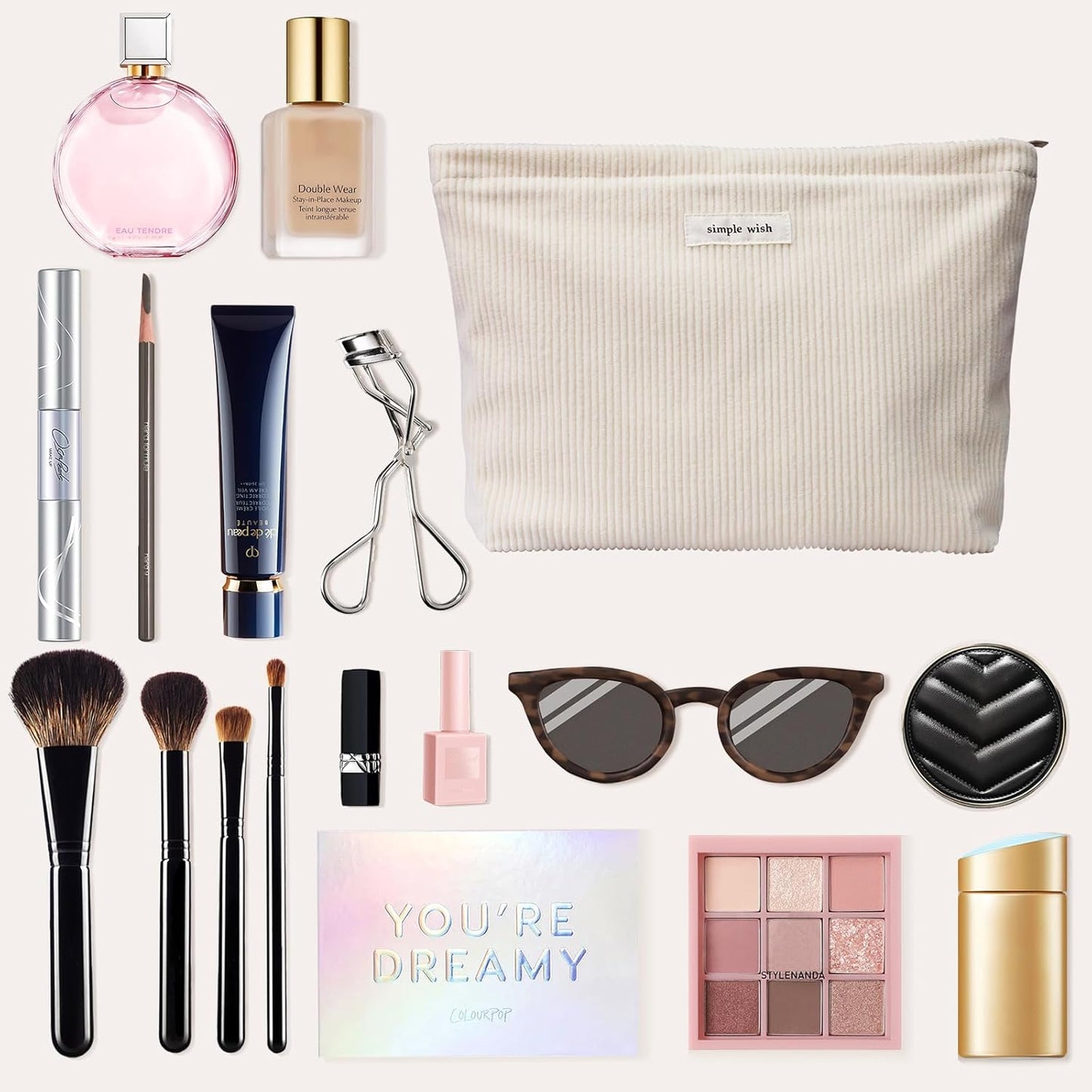 Wudygirl Travel Makeup Bag Large Capacity Cosmetic Bag for Women Corduroy Toiletry Bag Handbags Purses Zipper Pouch(Beige)