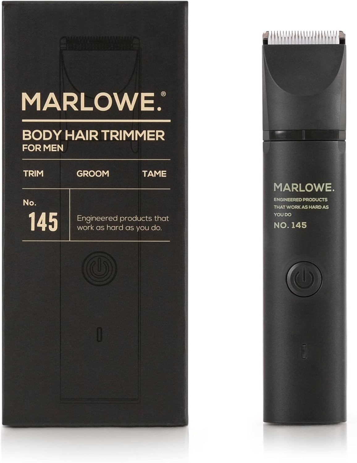 Marlowe. No. 145 Body Hair Trimmer for Men, Forest Black, Lightweight Waterproof Personal Groomer, Ceramic Blades, Adjustable Comb Lengths & Rechargeable Battery for Head to Toe Male Grooming