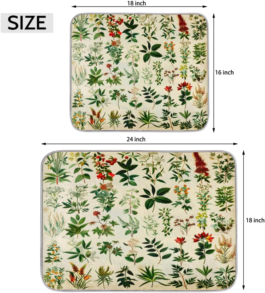Hexteria Dish Drying Mat For Kitchen Counter Absorbent Dish Mat Microfiber Drainer Drying Kitchen Mat 18x24 In Quich Dry Mat, Botanical Garden