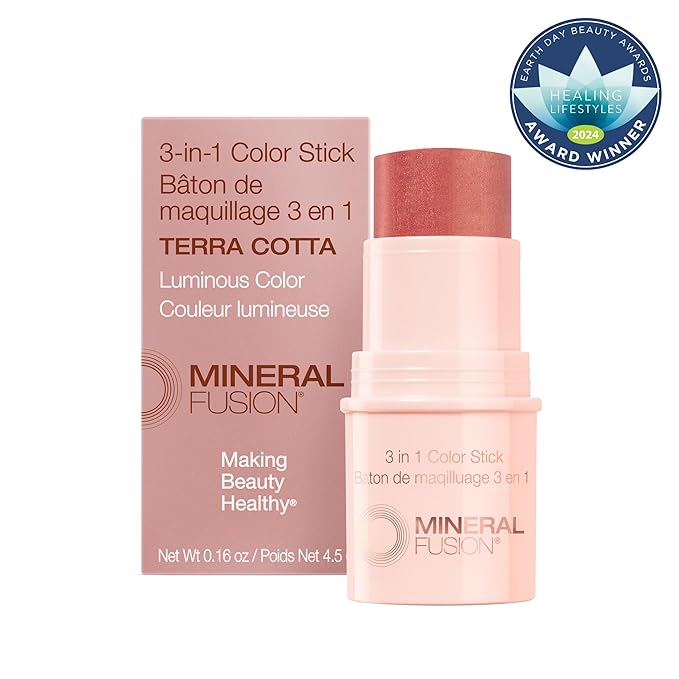 Mineral Fusion 3-in-1 Color Stick, Instant Color Pop and Blush for Cheeks, Creamy Lightweight Formula, Multi-Use Eye, Face, and Lip Makeup, Terra Cotta