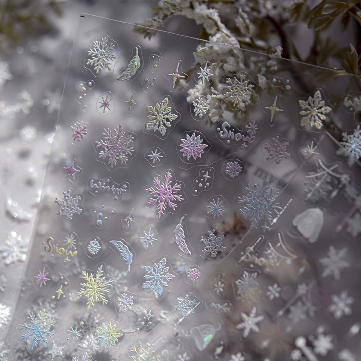 Colorful Snowflake Nail Sticker 3D Embossed Self-Adhesive Nail Decals Christmas Nail Art Sticker Winter Nail Supplies Design for Women Manicure Decorations Accessories