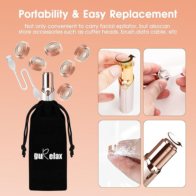 Replacement Heads for Finishing Touch Flawless Facial Hair Remover Device for Women, Replacement Blades for Flawless Replacement Heads Gen 2, 18k Gold with Gurelax Flannel Bag (4)