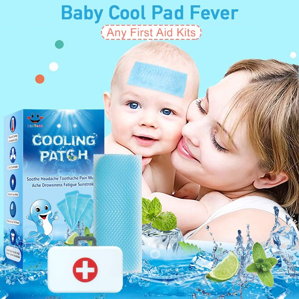 20 Sheets Cooling Patches for Fever Discomfort & Pain Relief, Cooling Relief Fever Reducer, Soothe Headache Pain, Pack of 20 Blue