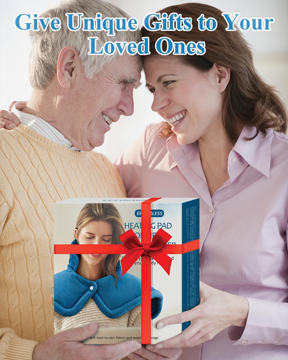 Heating Pad for Neck Shoulders Pain Relief, Birthday Gifts for Men Dad Husband Elderly, Electric Weighted Heated Wrap 6 Heat Settings 4 Timers Auto Off, Christmas Stocking Stuffers for Women Mom, Blue