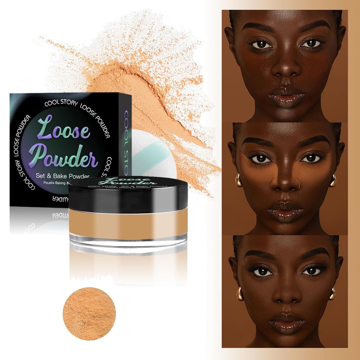 Loose Setting Powder, Bake Makeup Powder Full Coverage Matte Finish (Deep, 6g/O.21oz)