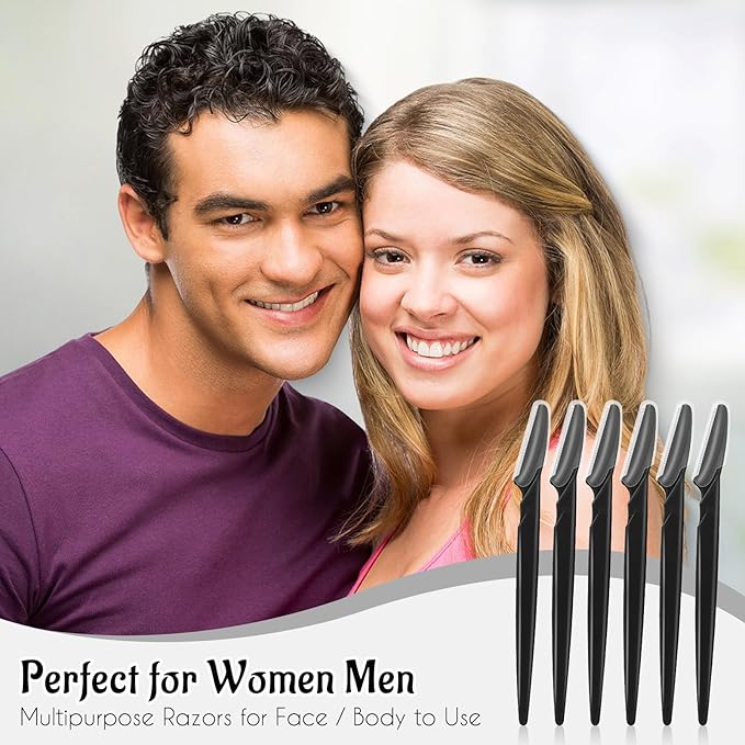 6 Pcs Black Eyebrow Razor, Face Razors Multipurpose, Facial Razors for Women Men, Eyebrow Trimmers Shaver with Protective Cover, Dermaplaning Tools for Face Body Use, Facial Hair Removal Tools