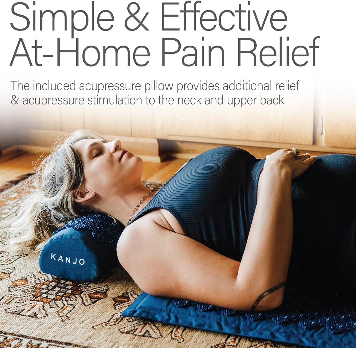 Kanjo Acupressure Mat and Pillow Set for Back Pain Relief & Neck Pain Relief, with Pressure Points for Muscle Pain Relief with Travel Bag - Sapphire Blue