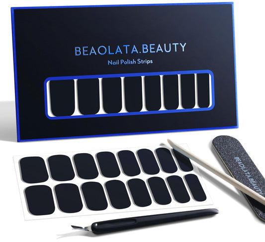 Nail Polish Strips, 32PCS Salon Quality Wraps, Long Lasting Gel Nail Stickers for Women Easy Apply& Remove (Black)