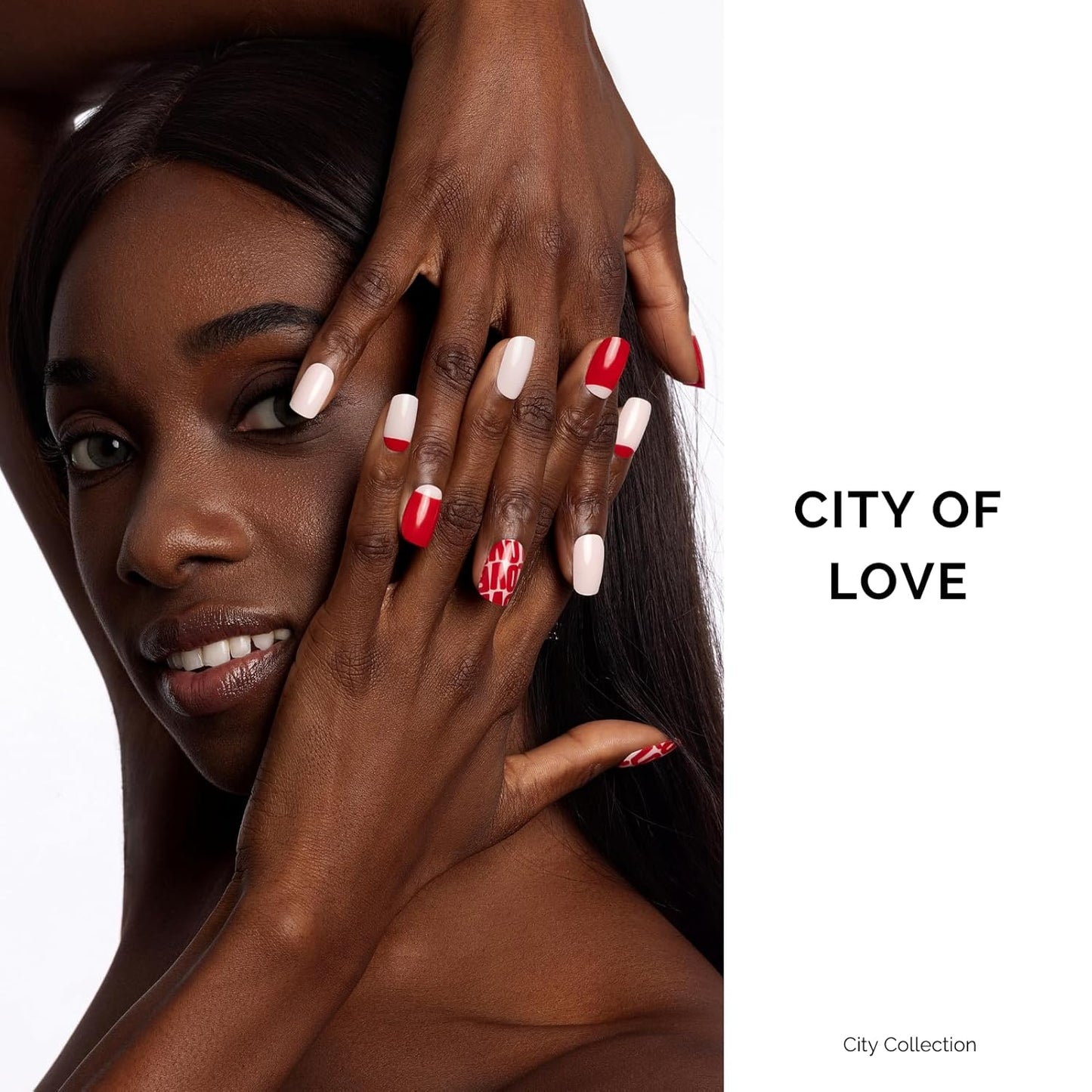 NAILOG Semi Cured Gel Nail Strips for Valentine's Day - 34 pcs | Buy 2 Get 1 UV Lamp | Long Lasting Nail Polish Sticker Wraps with Glossy Gel Finish, City of Love