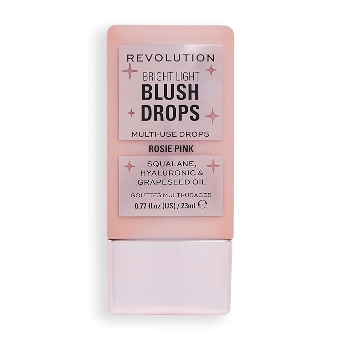 Revolution, Bright Light Glow Blush Drops, Builable Liquid Blush for Face, Infused with Hyaluronic Acid, Vegan & Cruelty-Free, Pink Rosie, 0.77 fl oz