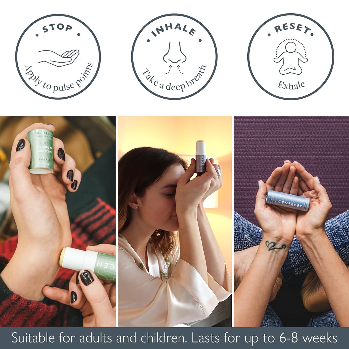 Scentered Aromatherapy Balm Gift Set - Calm & Confident - Pack of 3 Balms: Sleep Well, De-Stress, Focus - Rosemary, Cedarwood, Lavender Essential Oils - Aromatherapy Gifts for Women