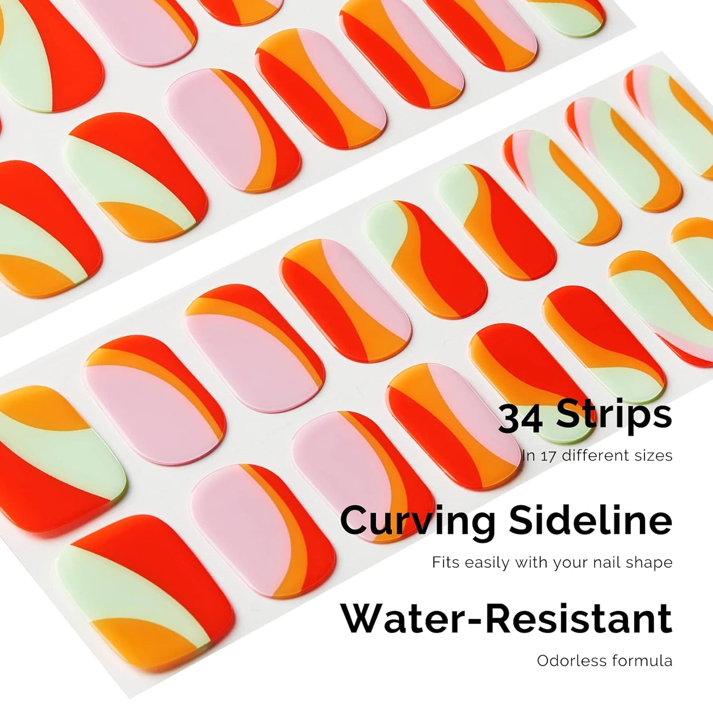 NAILOG Semi Cured Gel Nail Strips, 34 pcs Salon-Quality Gel Nail Stickers, Long Lasting Nail Wraps for Women with Soft Gel Finish | Lollipop