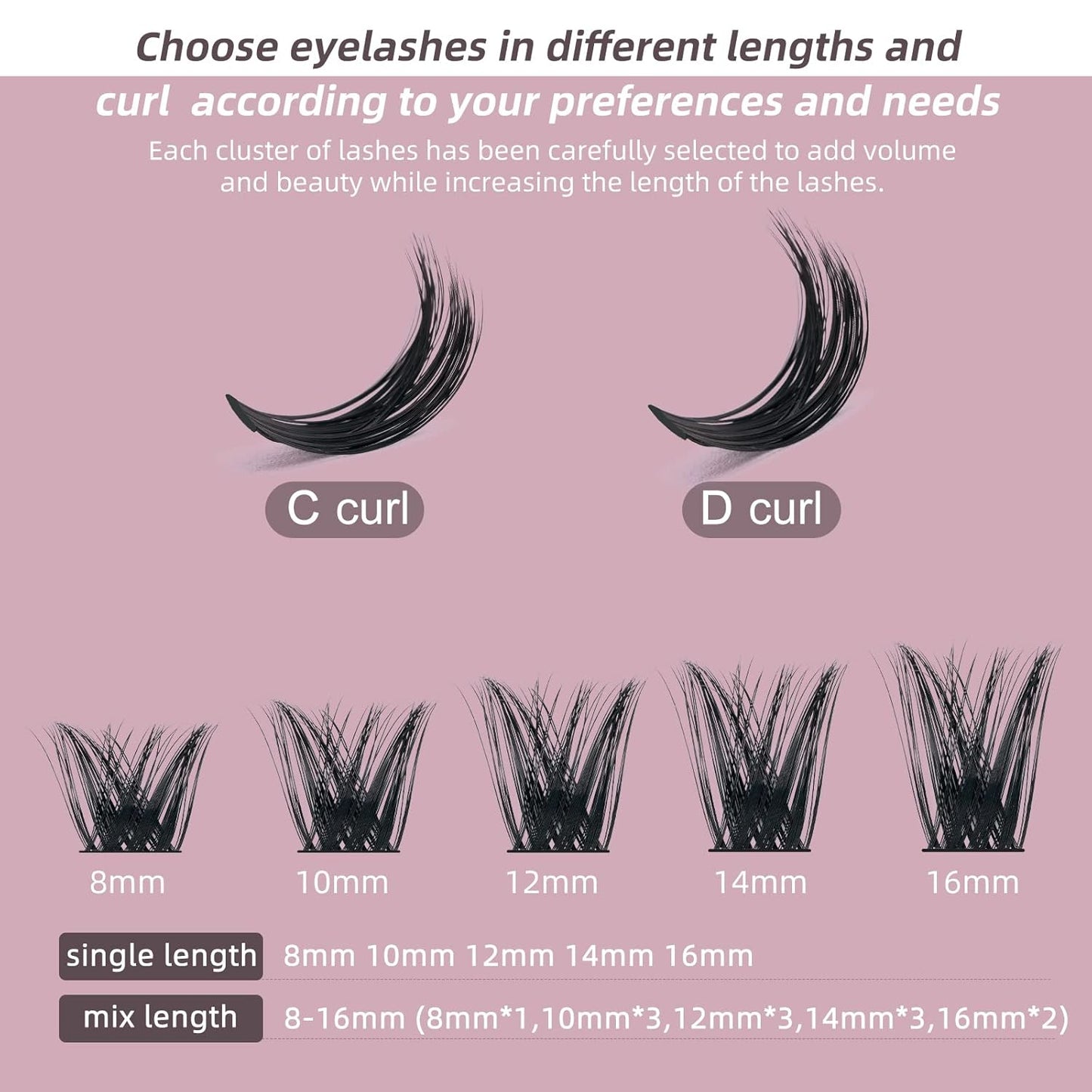 QUEWEL Cluster Lashes 72 Pcs Wide Stem Individual Lashes C/D Curl 8-16mm Length DIY Eyelash Extension False Eyelashes Soft for Personal Makeup Use at Home (honey01-C-8)