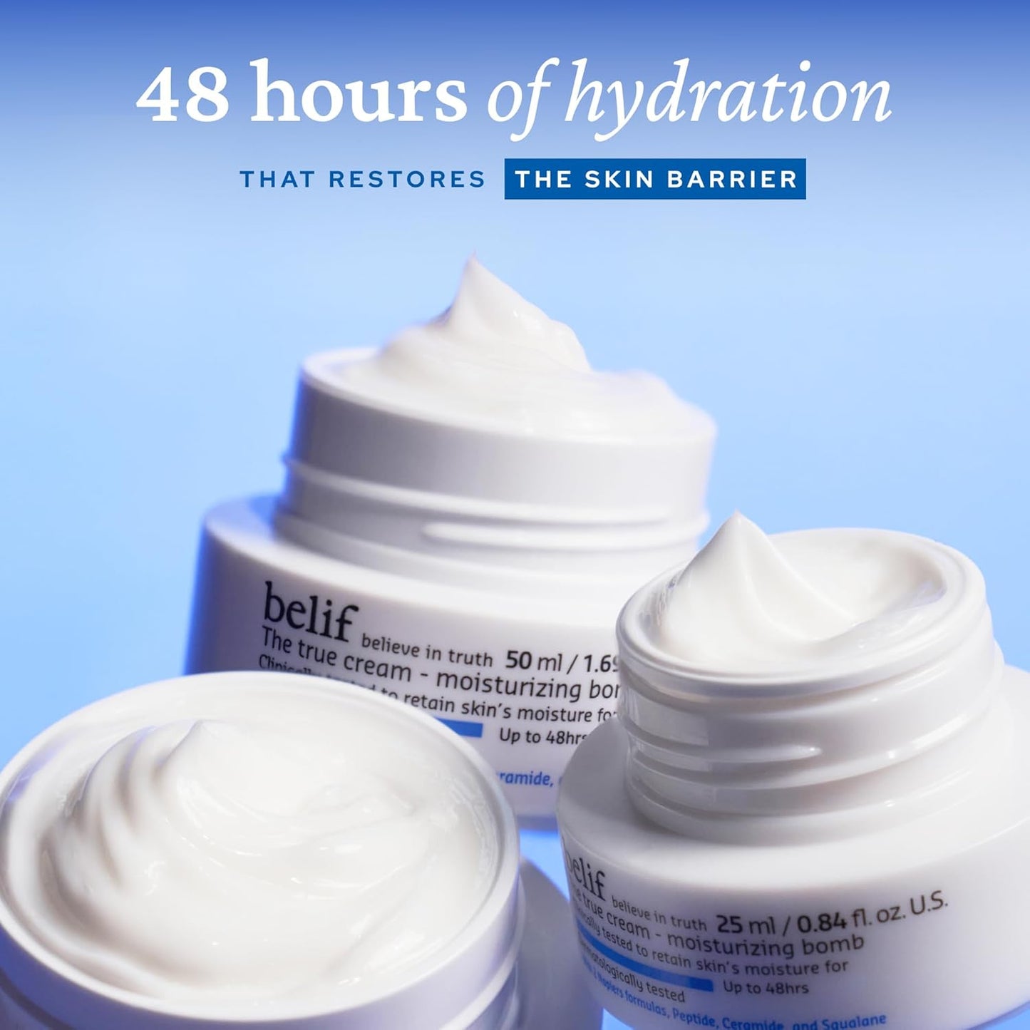 belif Moisturizing Bomb – Daily Ceramide Moisturizer with Peptide & Squalane, 48hr Hydration & Anti-Aging Cream, Milky & Lightweight, Restores Skin Barrier, Korean Skincare, 0.84 fl oz (25ml)