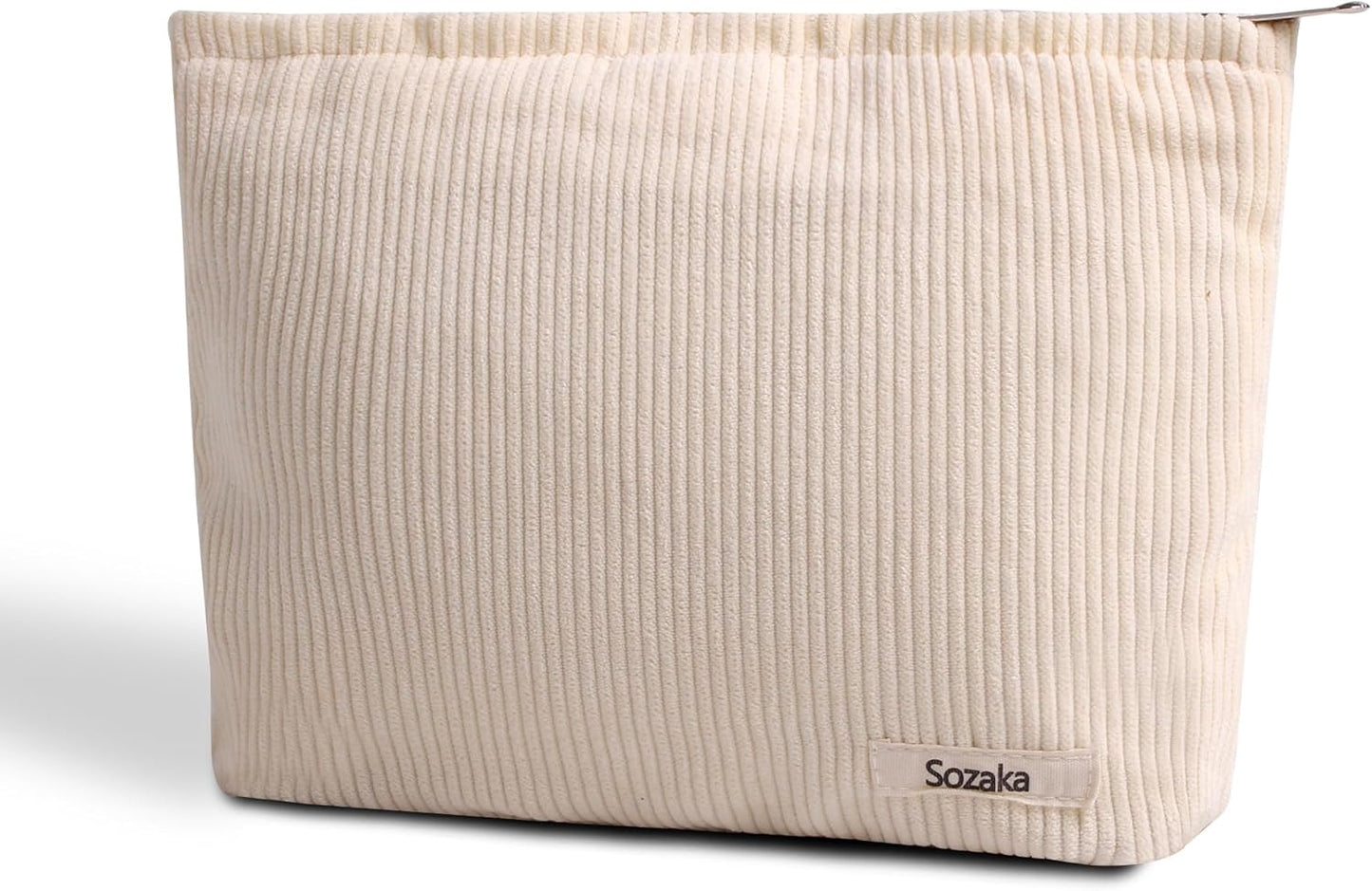 Cosmetic Bags for Women - Corduroy Cosmetic Bag Aesthetic Women Handbags Purses Smile Dots Makeup Organizer Storage Makeup Bag Girls Case Bags (Pure Milky white)