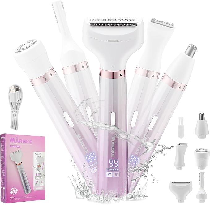 Electric Razors Shavers for Women, Bikini Trimmer 5 in 1 Electric Shaver Razor for Women, Wet/Dry Face Razors for Face Nose Eyebrow Arms Armpit Legs Pubic Area Painless Facial Hair Removal for Women