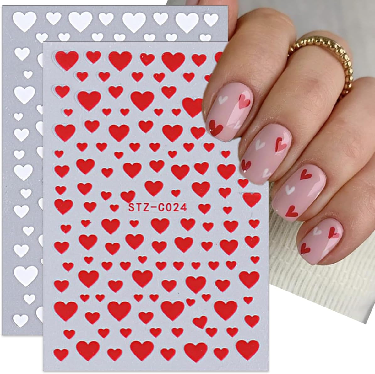 Valentines Nails Art Stickers 6 Sheets Heart Nail Stickers 3D Self Adhesive Valentines Nails Decals Red Black White Heart Designs Stickers Nail Supplies Decoration for Women Girls Acrylic Nail DIY