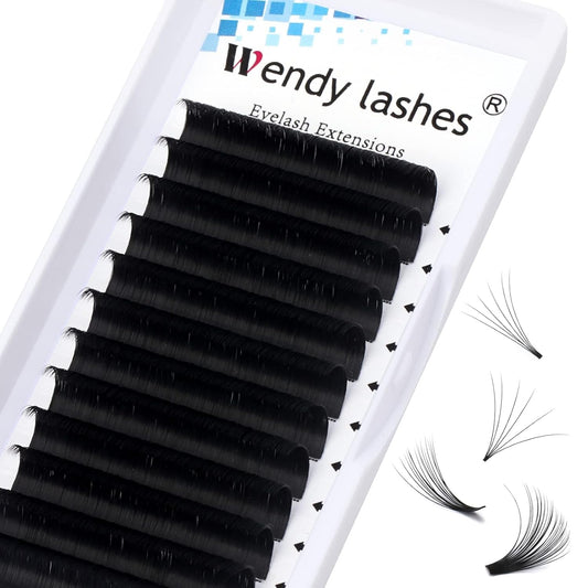 Easy Fan Volume for Lash Artists: Wendy, Handmade Fans for Eyelash Extensions, Self Fanning, Blooming, B-KH, Black, D-0.05-15