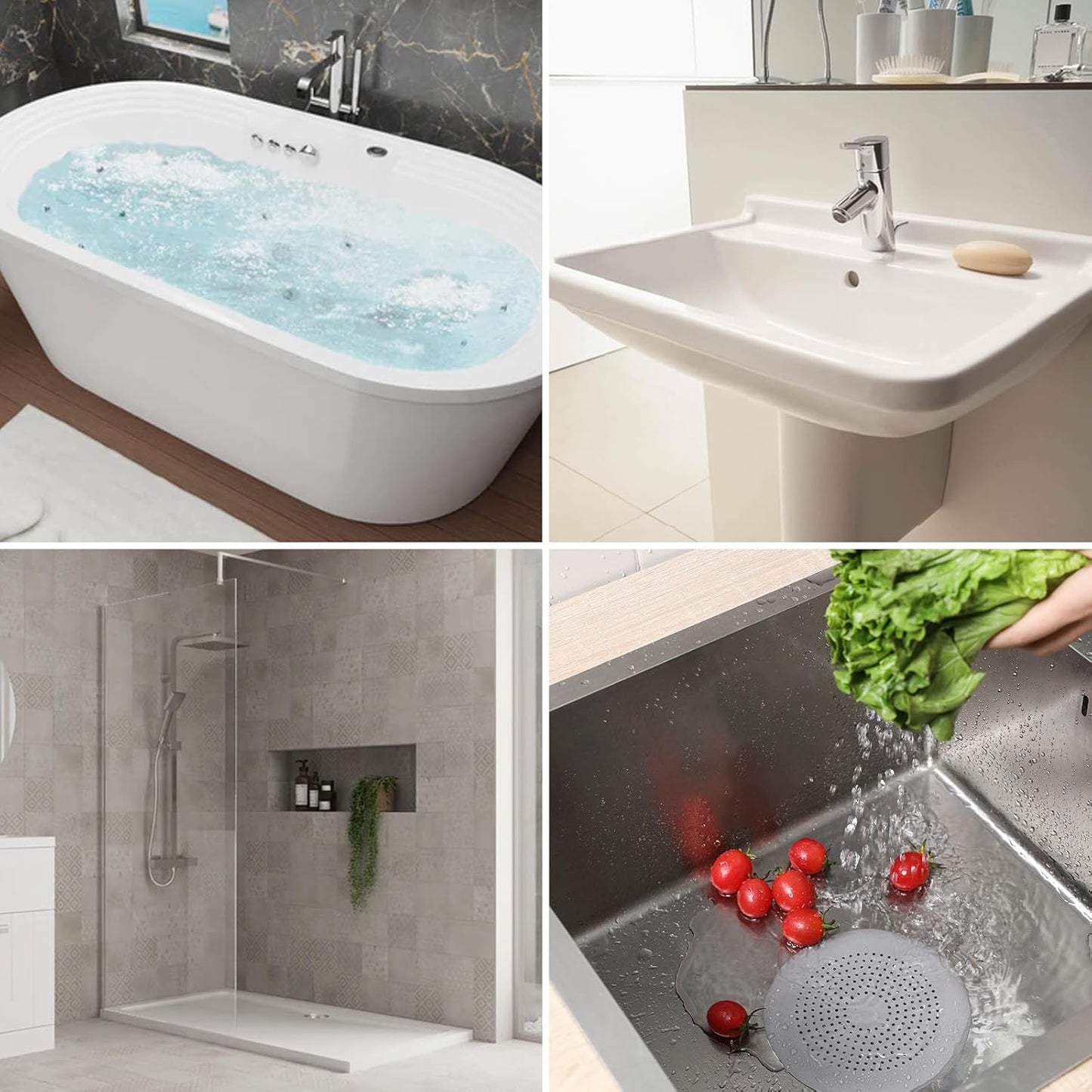 4-Pack Teardrop Silicone Drain Covers Anti-Clog Hair Catcher for Bathroom, Shower Drain Sink Strainer with Suction Cups Effective Hair and Debris Filter