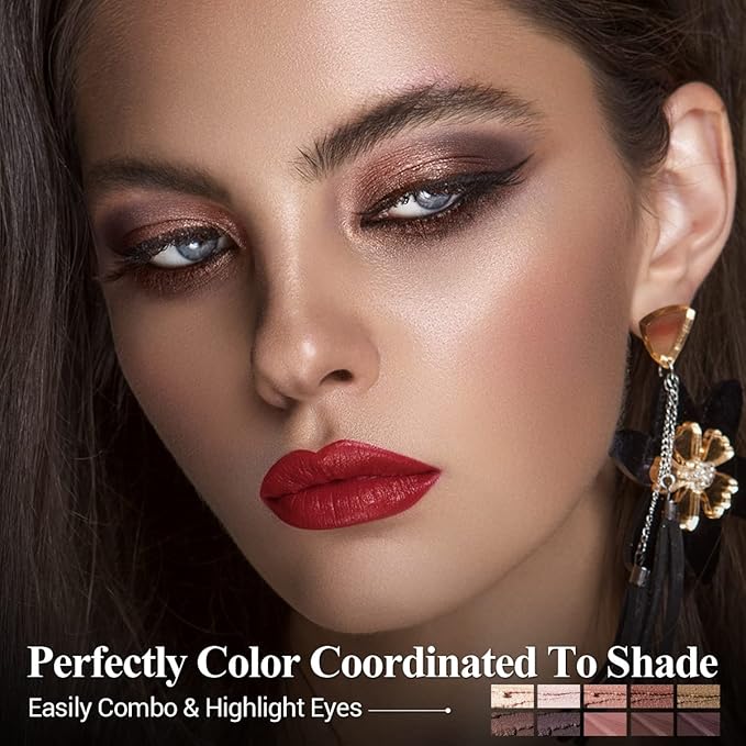 10PCS Eyeshadow Stick,Shimmer And Matte Brown Metallic Cream Eyeshadow Pencil Crayon with Smudge-proof & Waterproof, Eye Brightener Stick, Ideal Gift for Women - Ash Rose