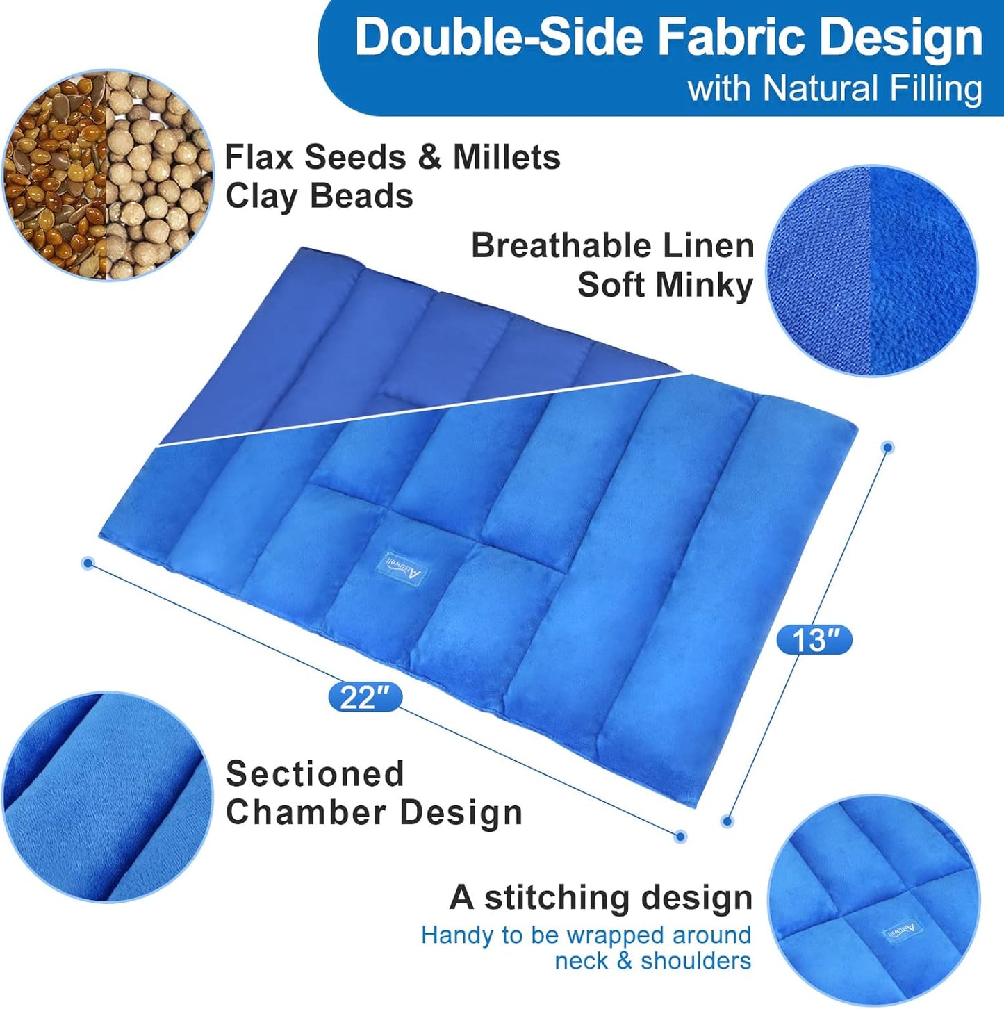 Atsuwell Large Microwave Heating Pad for Back, 22 x 13 '' Full Back Heat Pad Microwavable with Warm and Cold Compression, Reusable Microwavable Heating Pads for Neck Shoulder, Blue