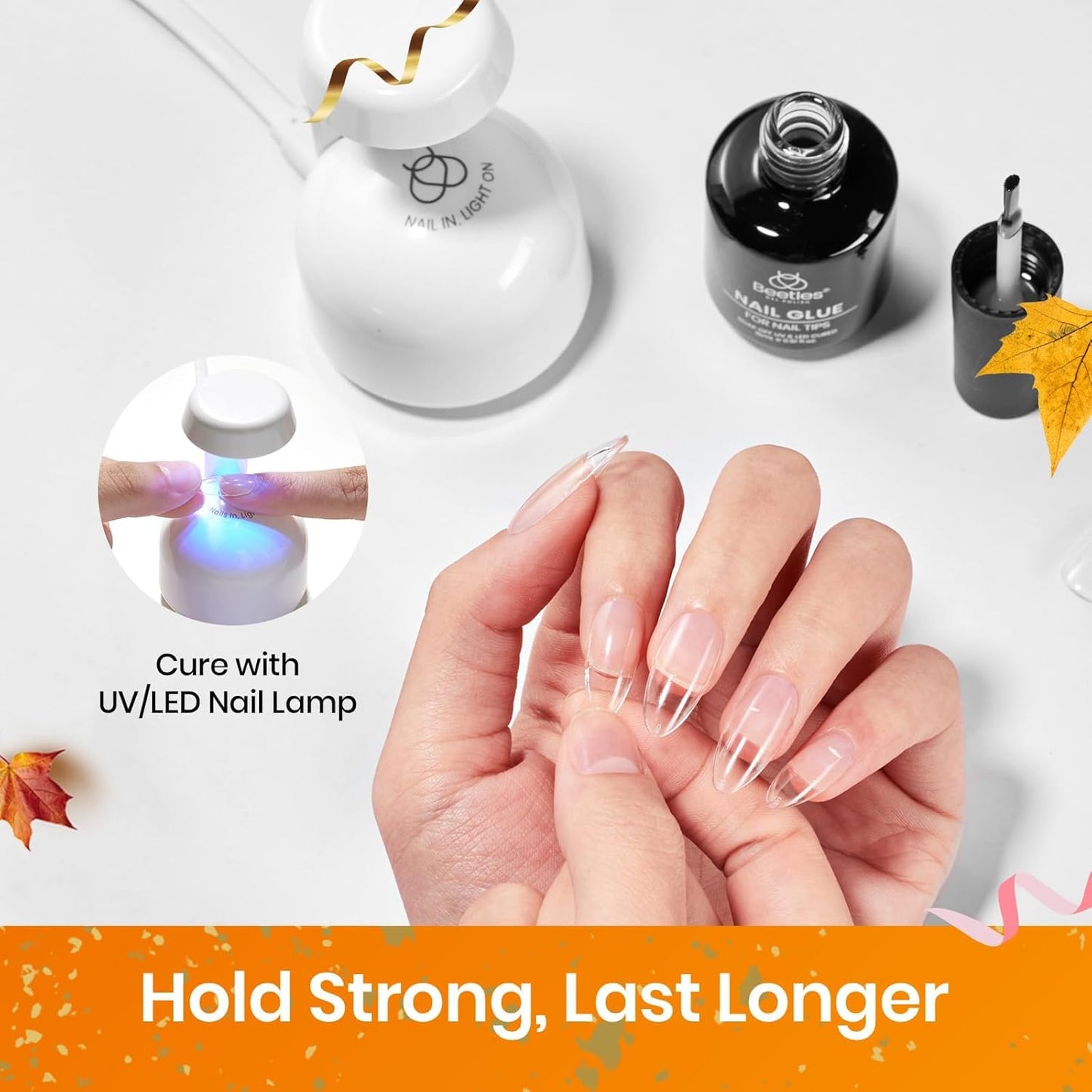 Beetles 15ml Gel Nail Glue 9 in 1 for Acrylic Nails Tips and Clear Press on Nails, Long Lasting Extension Glue, Base Coat, Blooming Art Gel, Fall Halloween Nails, U V Light Cured