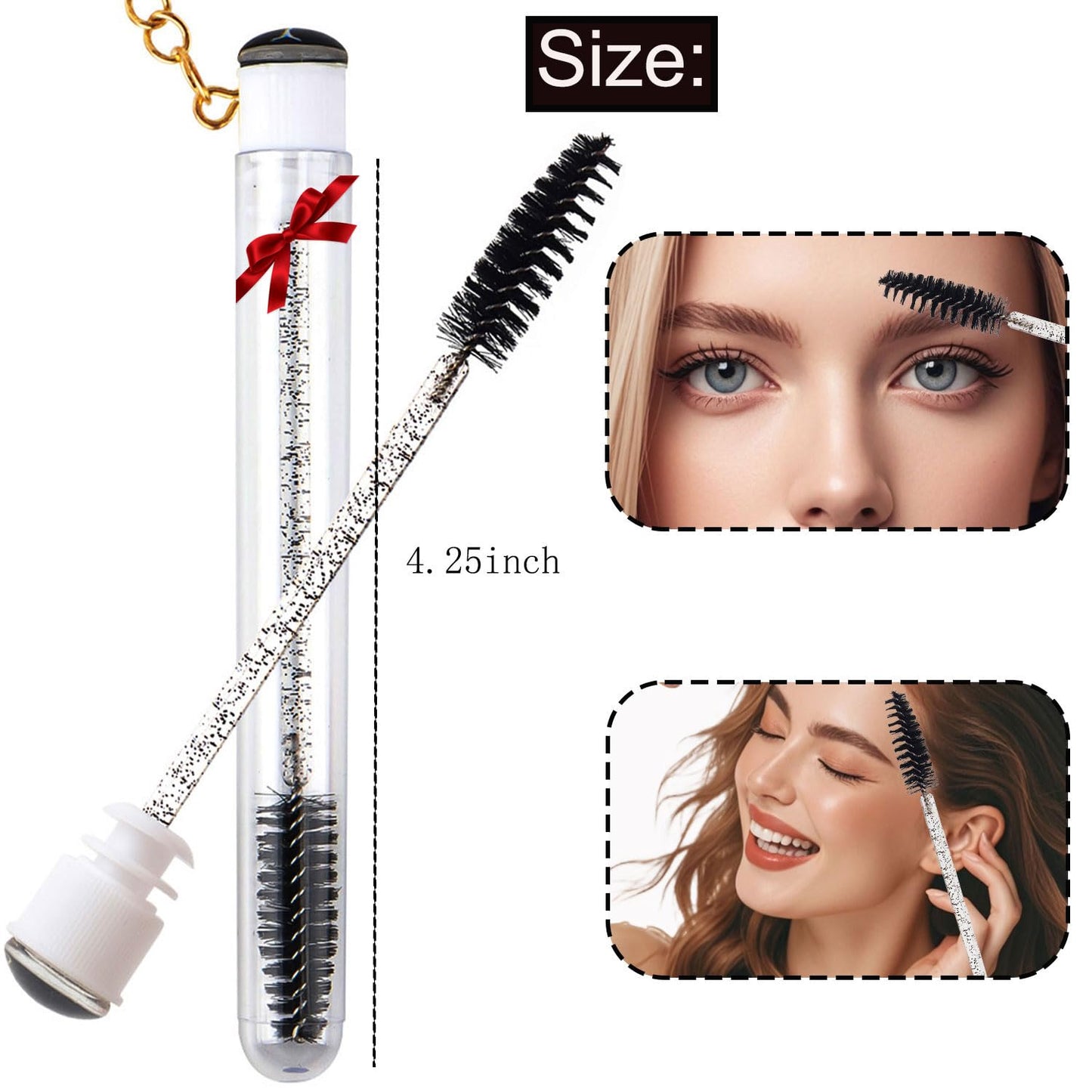 Upgrade 48 Pieces Disposable Mascara Wands Set,Include 24 Pcs Crystal Lash Spoolies Brush and 24 Pcs Reusable Keychain Empty Eyelash Brush Tubes (Black)