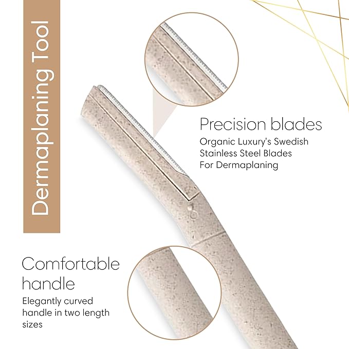 Dermaplane Face Razor Tool - Biodegradable- Swedish Stainless Steel-For exfoliation and Hair removal- Men and Woman -12 pc. Organic Luxury