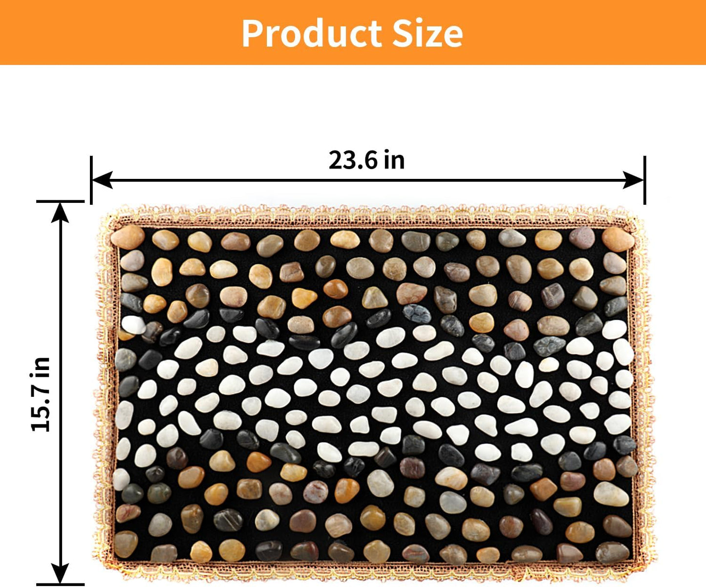 Pebbles Massage Mat, Reflexology Foot Massager, Cobblestones Foot Acupressure Pad for Tired Feet Relaxation (23.6"×15.7")