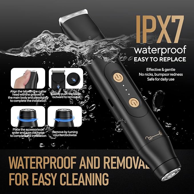 All in 1 Groin & Body Hair Trimmer for Men Bikini Trimmer Women Electric Ball Pubic Shaver IPX7 Waterproof Wet & Dry Use Versatile Shaver for Temple Groin Nose Ear Hairs Beard, Black