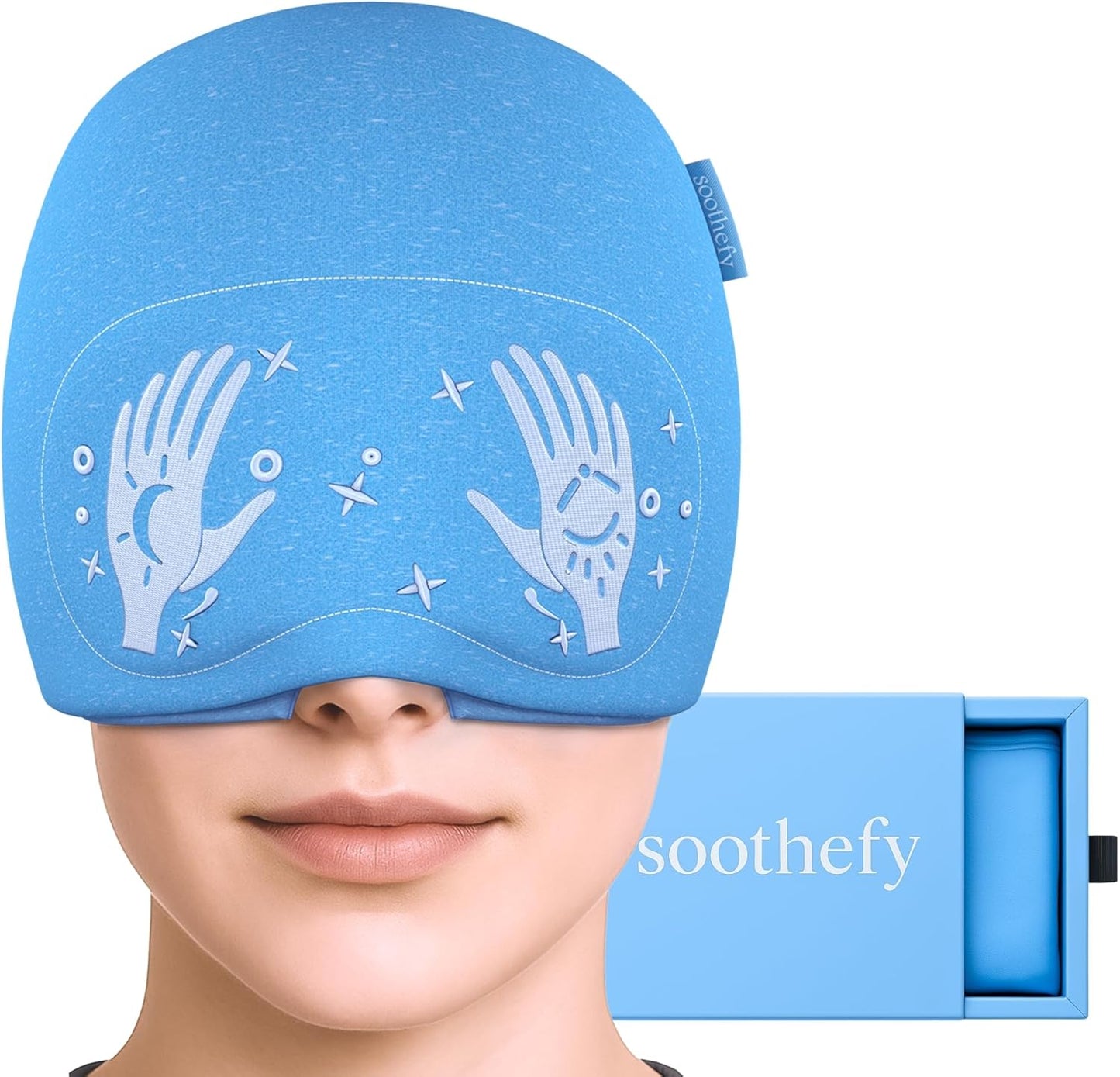 Migraine Relief Cap - Built-in Slide-Up Eye Mask - Natural Headache Relief - 360° Compression Hangover Hat with Cooling Gel for Tension and Stress