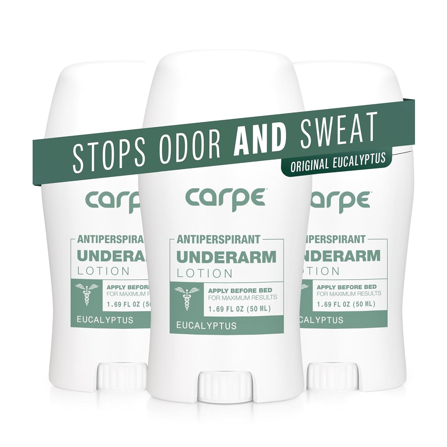 Carpe Underarm Antiperspirant and Deodorant, Clinical strength antiperspirant with all-natural eucalyptus scent, Combat excessive sweating and stay fresh. Great for hyperhidrosis (Pack of 3)