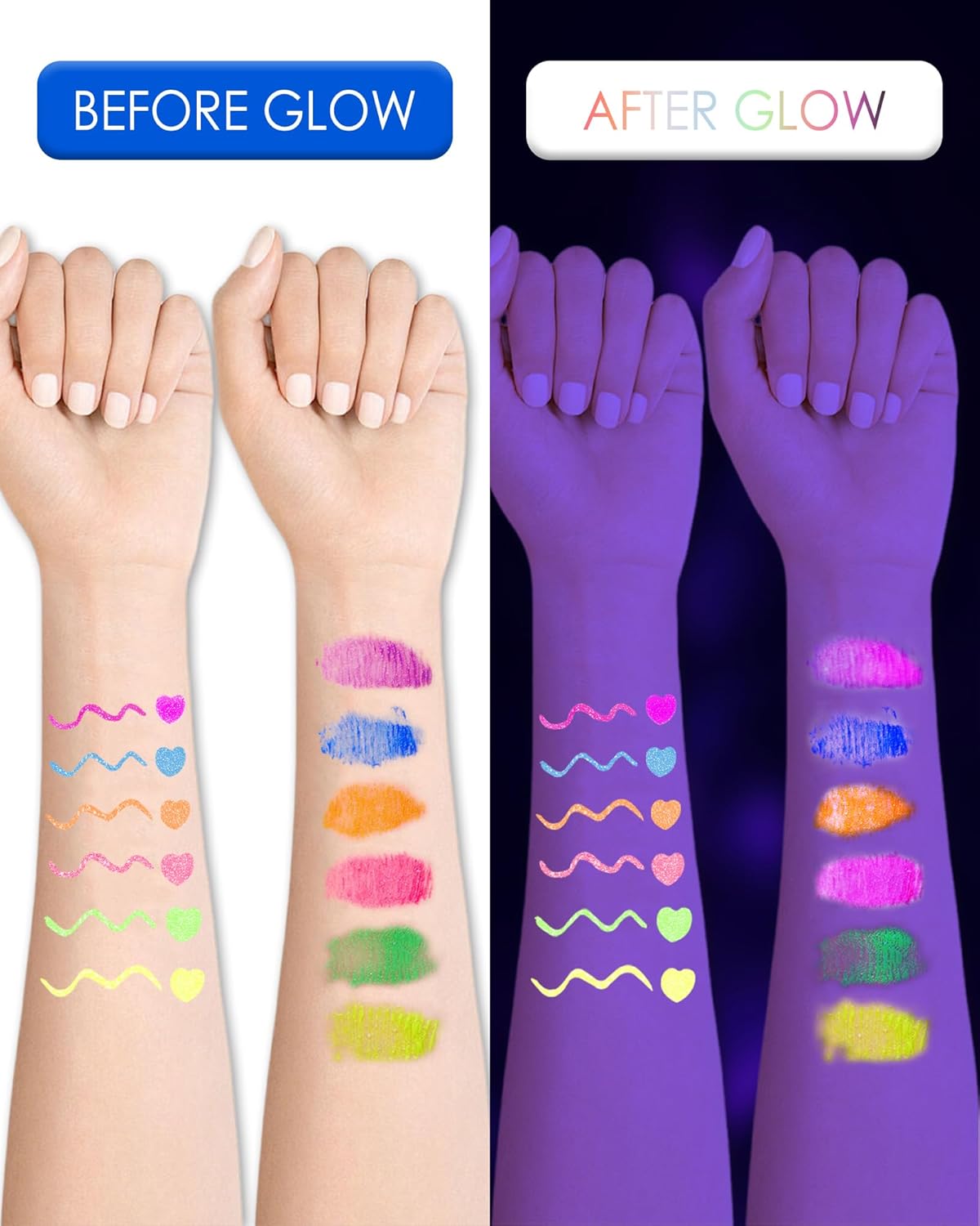 UV Neon Blue Mascara & Eyeliner Set, Waterproof Volumizing Colored Mascara Volume and Length for Lashes Lengthening, Long Lasting Glitter Liquid Eyeliner Pencil, Halloween Glow in the Dark Makeup-02