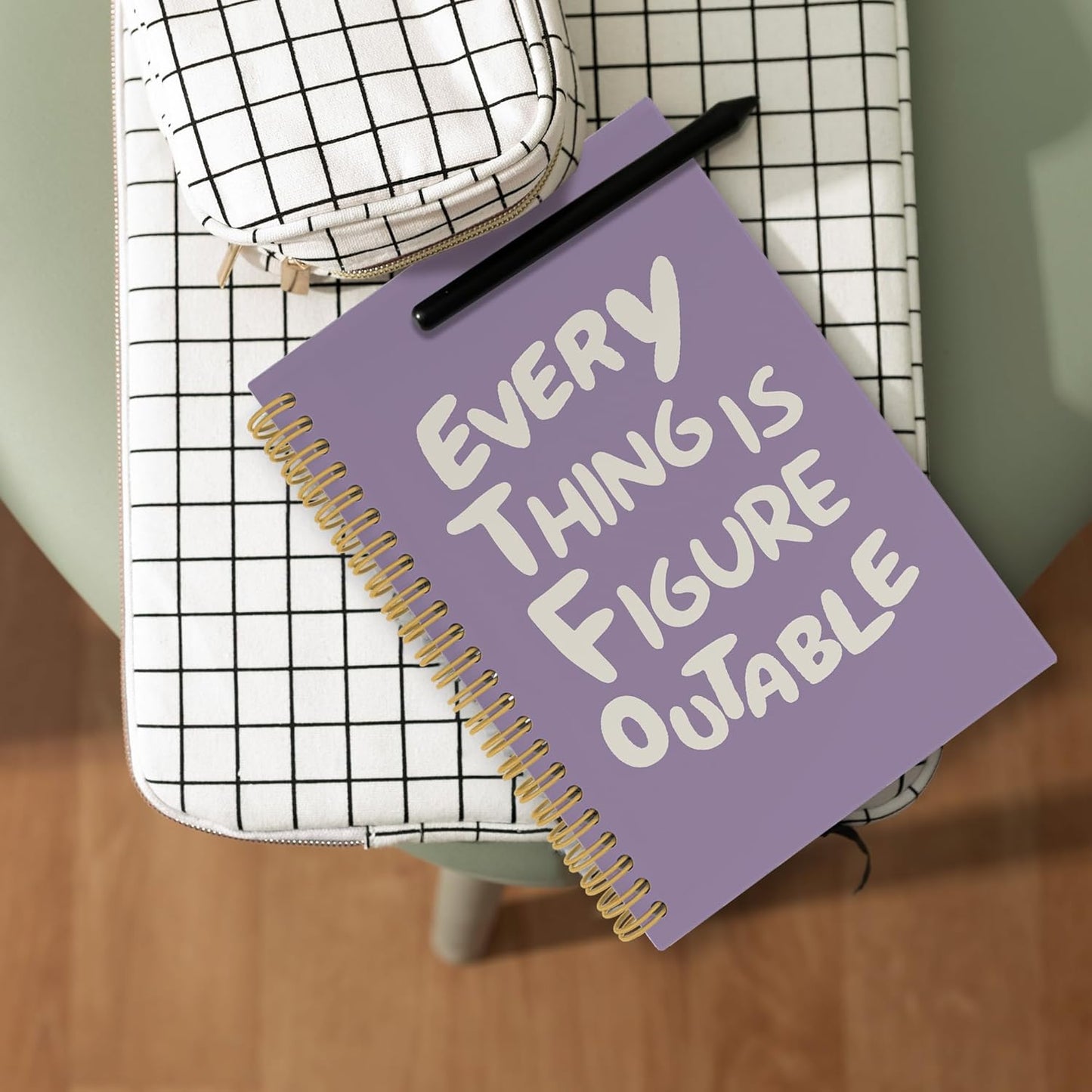 Inspirational Purple Notebook, Positive Affirmations Stress Relief Gifts, Office College Motivational Journal Notebooks, Everything Is Figureoutable Hardcover Spiral Notebook 5.5x8.3 Inch